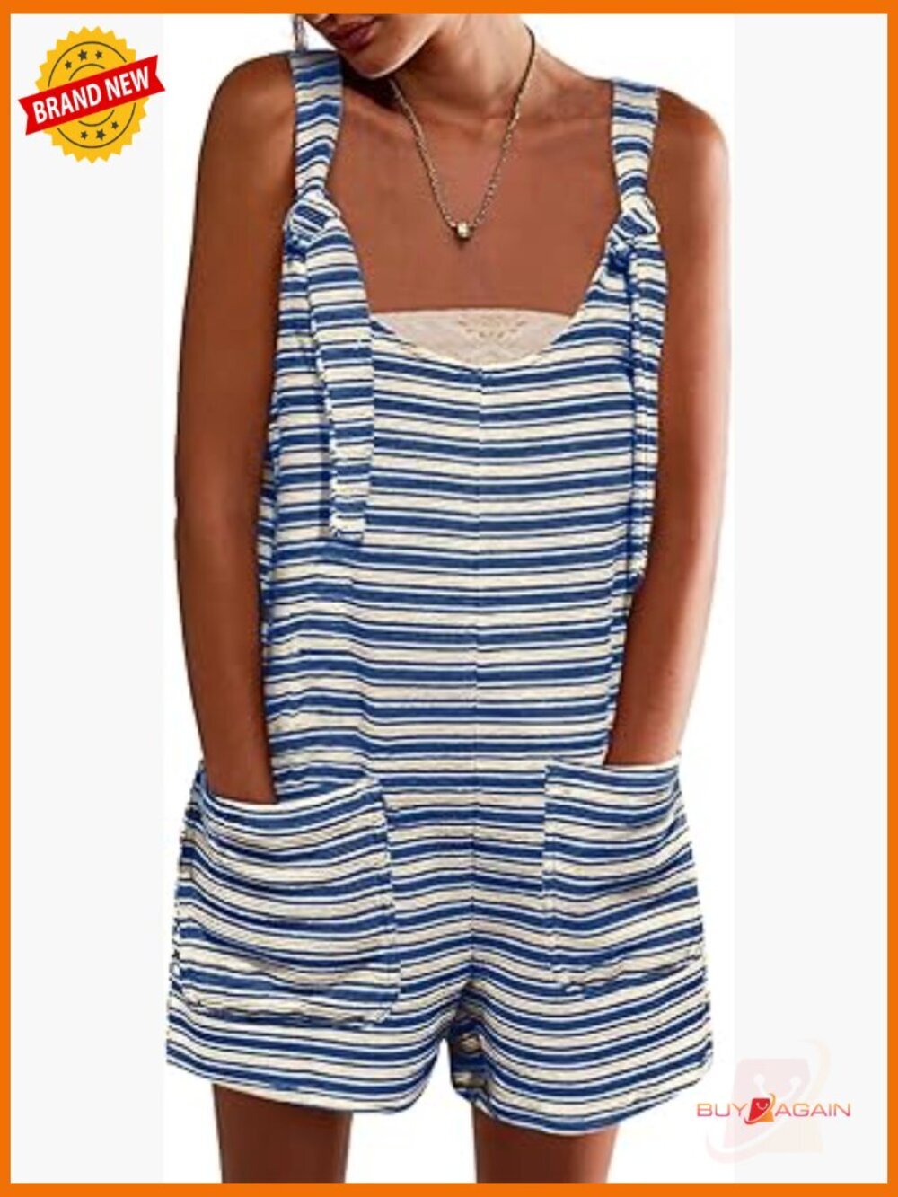 Sleeveless Romper Jumpsuit with Pockets Casual Summer Shorts Overalls